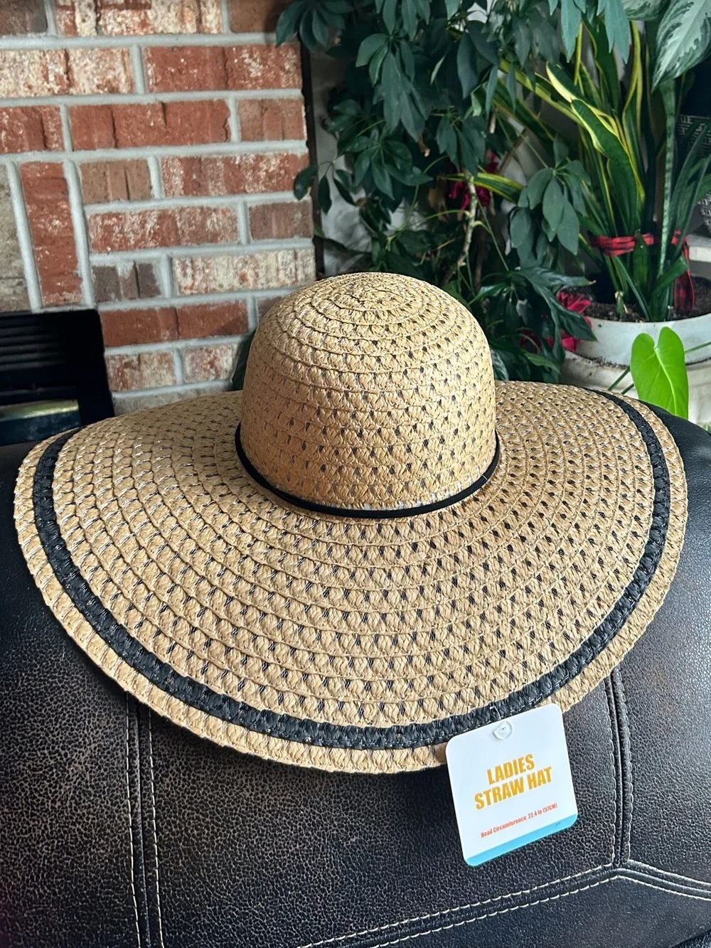 Natural Straw Wide Sun Hat with Black Trim and Black Bow